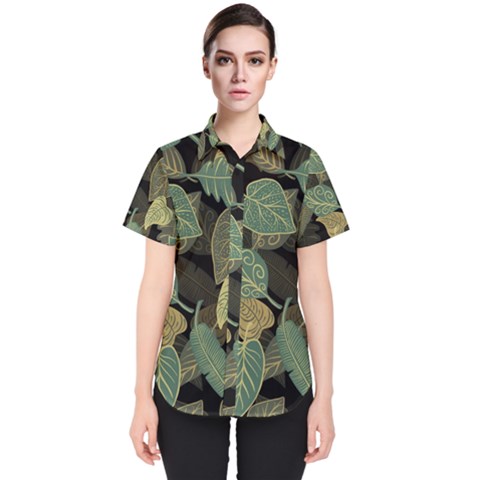 Autumn Fallen Leaves Dried Leaves Women s Short Sleeve Shirt by Simbadda