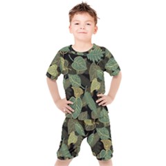 Autumn Fallen Leaves Dried Leaves Kids  Tee And Shorts Set by Simbadda