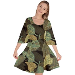 Autumn Fallen Leaves Dried Leaves Velour Kimono Dress by Simbadda