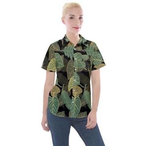 Autumn Fallen Leaves Dried Leaves Women s Short Sleeve Pocket Shirt by Simbadda