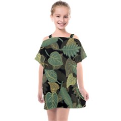 Autumn Fallen Leaves Dried Leaves Kids  One Piece Chiffon Dress