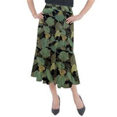 Autumn Fallen Leaves Dried Leaves Midi Mermaid Skirt