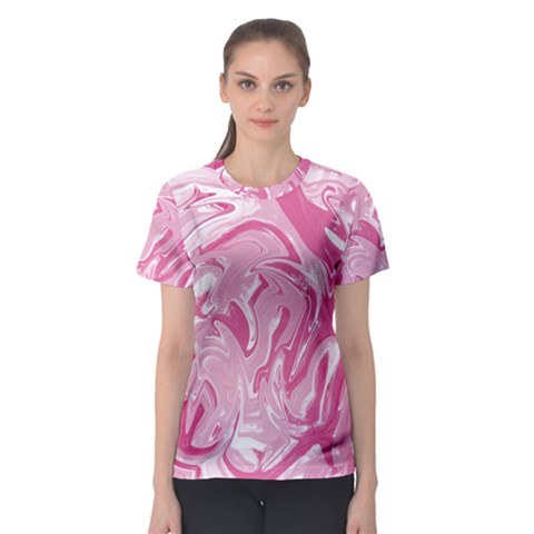 Marble Painting Texture Pattern Pink Women s Sport Mesh Tee by Simbadda