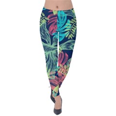 Leaves Tropical Picture Plant Velvet Leggings by Simbadda