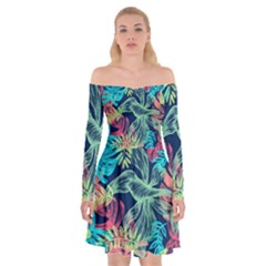 Leaves Tropical Picture Plant Off Shoulder Skater Dress