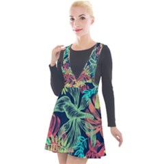 Leaves Tropical Picture Plant Plunge Pinafore Velour Dress by Simbadda