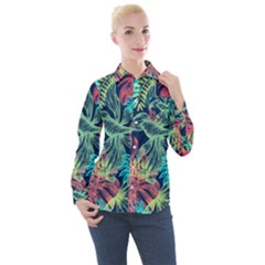 Leaves Tropical Picture Plant Women s Long Sleeve Pocket Shirt