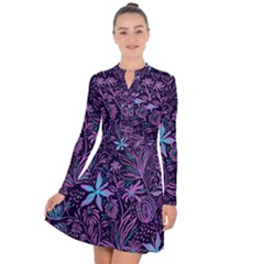 Stamping Pattern Leaves Drawing Long Sleeve Panel Dress by Simbadda