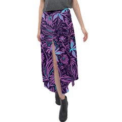 Stamping Pattern Leaves Drawing Velour Split Maxi Skirt