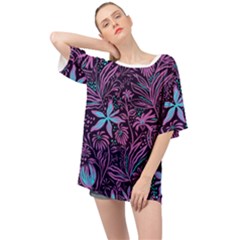 Stamping Pattern Leaves Drawing Oversized Chiffon Top