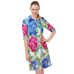 Flowers Floral Picture Flower Long Sleeve Mini Shirt Dress