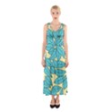 Leaves Dried Leaves Stamping Blue Yellow Sleeveless Maxi Dress View1