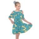 Leaves Dried Leaves Stamping Blue Yellow Kids  Shoulder Cutout Chiffon Dress View1