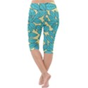 Leaves Dried Leaves Stamping Blue Yellow Lightweight Velour Cropped Yoga Leggings View4