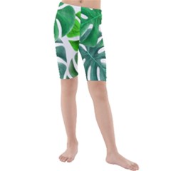 Tropical Greens Leaves Design Kids  Mid Length Swim Shorts by Simbadda