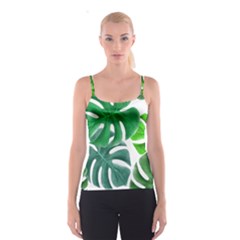 Tropical Greens Leaves Design Spaghetti Strap Top by Simbadda