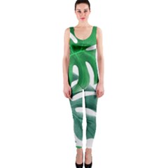 Tropical Greens Leaves Design One Piece Catsuit by Simbadda