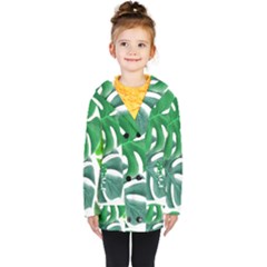 Tropical Greens Leaves Design Kids  Double Breasted Button Coat