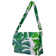 Tropical Greens Leaves Design Full Print Messenger Bag by Simbadda