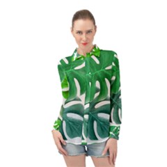 Tropical Greens Leaves Design Long Sleeve Chiffon Shirt