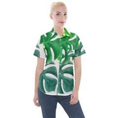 Tropical Greens Leaves Design Women s Short Sleeve Pocket Shirt