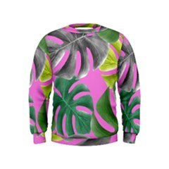 Tropical Greens Leaves Design Kids  Sweatshirt by Simbadda