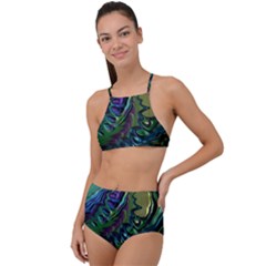 Fractal Art Background Image High Waist Tankini Set by Simbadda