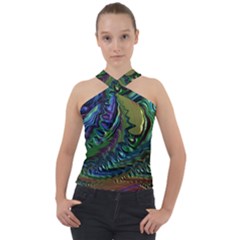 Fractal Art Background Image Cross Neck Velour Top