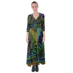 Fractal Art Background Image Button Up Maxi Dress