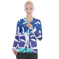 Leaves Tropical Blue Green Nature Casual Zip Up Jacket