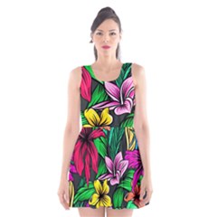 Hibiscus Flower Plant Tropical Scoop Neck Skater Dress