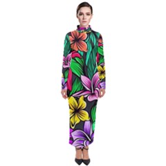 Hibiscus Flower Plant Tropical Turtleneck Maxi Dress by Simbadda