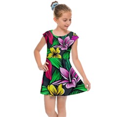 Hibiscus Flower Plant Tropical Kids  Cap Sleeve Dress by Simbadda