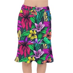 Hibiscus Flower Plant Tropical Short Mermaid Skirt by Simbadda