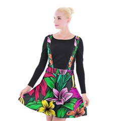 Hibiscus Flower Plant Tropical Suspender Skater Skirt by Simbadda