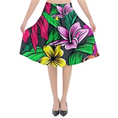 Hibiscus Flower Plant Tropical Flared Midi Skirt by Simbadda