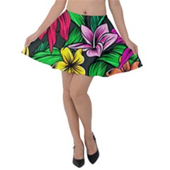 Hibiscus Flower Plant Tropical Velvet Skater Skirt by Simbadda