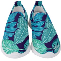 Tropical Greens Leaves Design Kids  Slip On Sneakers by Simbadda