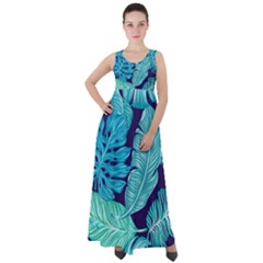 Tropical Greens Leaves Design Empire Waist Velour Maxi Dress