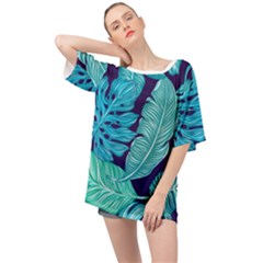 Tropical Greens Leaves Design Oversized Chiffon Top