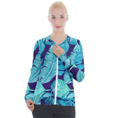 Tropical Greens Leaves Design Casual Zip Up Jacket