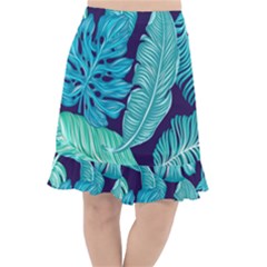 Tropical Greens Leaves Design Fishtail Chiffon Skirt