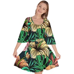 Hibiscus Flower Plant Tropical Velour Kimono Dress by Simbadda