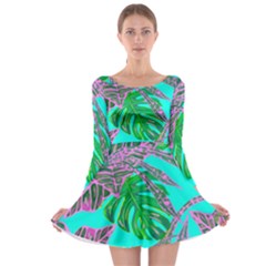 Painting Oil Leaves Reason Pattern Long Sleeve Skater Dress by Simbadda