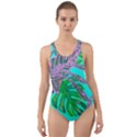 Painting Oil Leaves Reason Pattern Cut-Out Back One Piece Swimsuit View1