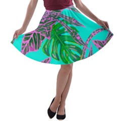 Painting Oil Leaves Reason Pattern A-line Skater Skirt by Simbadda