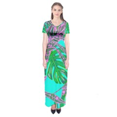 Painting Oil Leaves Reason Pattern Short Sleeve Maxi Dress by Simbadda