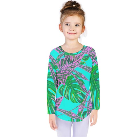 Painting Oil Leaves Reason Pattern Kids  Long Sleeve Tee by Simbadda