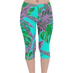 Painting Oil Leaves Reason Pattern Velvet Capri Leggings 