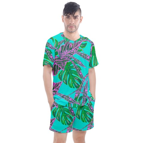 Painting Oil Leaves Reason Pattern Men s Mesh Tee And Shorts Set by Simbadda